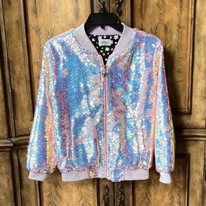 NWOT Lola + The Boys Girls pink Iridescent Sequin bomber Jacket 12